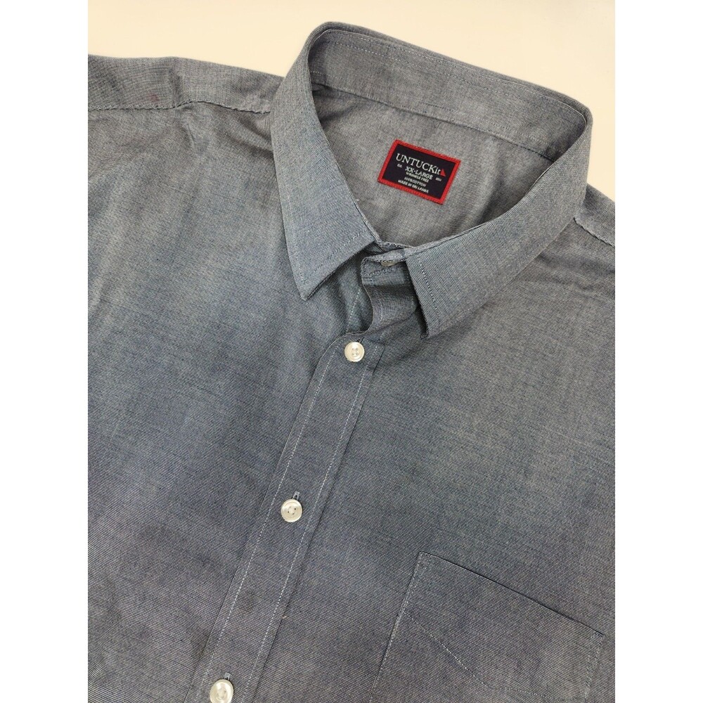 UNTUCKit Shirt Men's 2XL Blue Short Sleeve Button‎ Up Wrinkle Free Petrus
